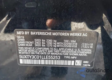 2020 BMW X3 Sdrive30I z USA, uszkodzony, nr VIN 5UXTY3C01LLE55253